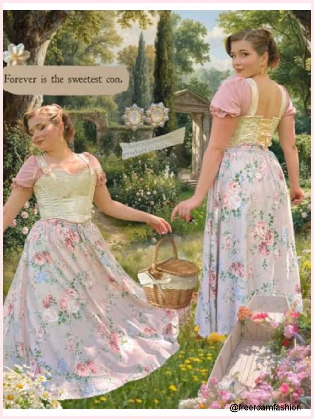 Victorian Floral Maxi Skirt with Pockets High Waist